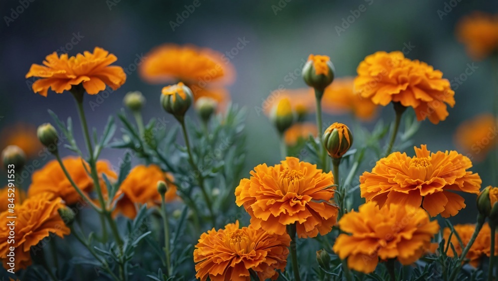 Close up photo of beautiful marigold flowers with beautifully blooming petals