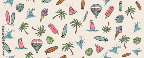 Summer pattern, hand drawn illustration.	
