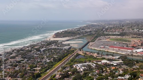 Del Mar Racetrack and Fairgrounds By The San Dieguito River In Summer In California, USA. - aerial shot photo