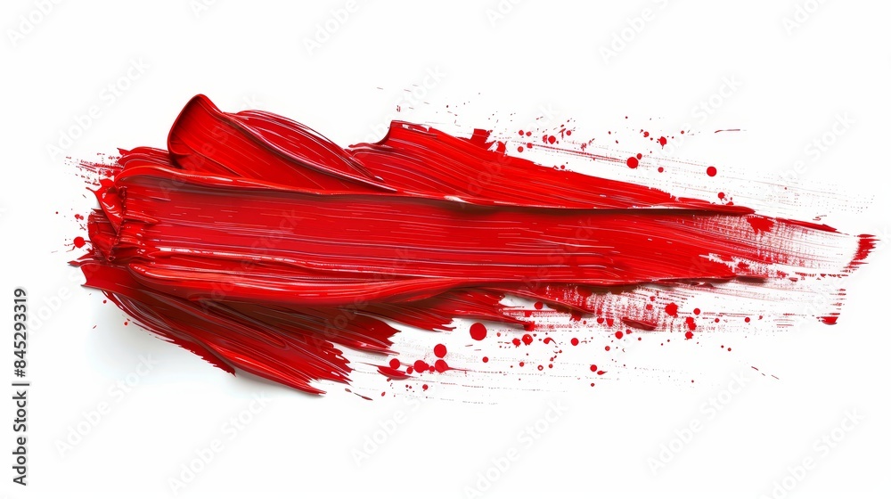 A red brush stroke on a white background