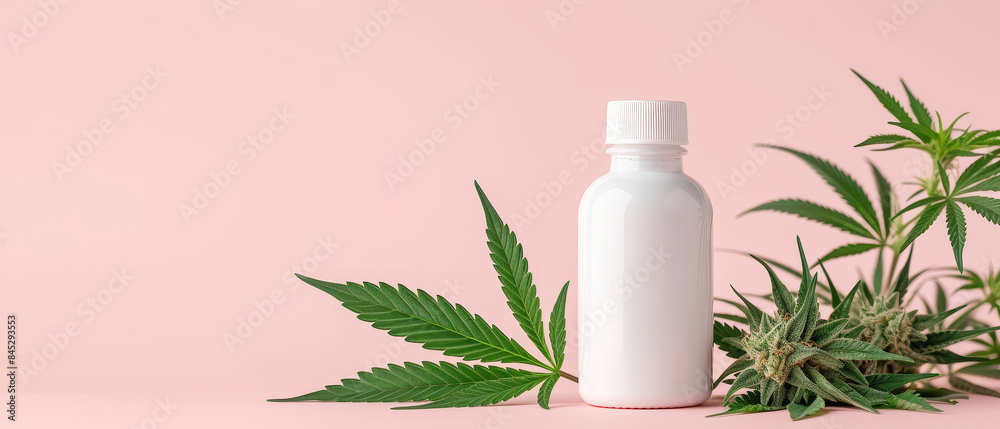 advertising white plastic bottle of cannabis natural green leaf nature medical advertising white plastic bottle of cannabis natural green leaf nature medical
