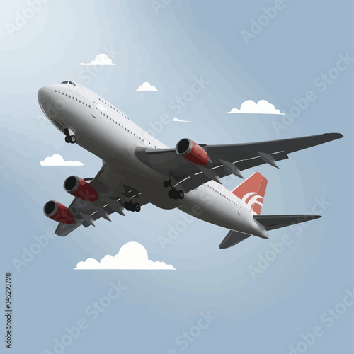 Web Realistic 3D model of an airplane flying in the air isolated on white background. Passenger plane sky flying. Vector Illustration