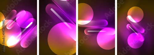 Abstract composition. Aglow in neon hues against the dark, radiating energy and allure, a captivating spectacle of vibrant luminescence