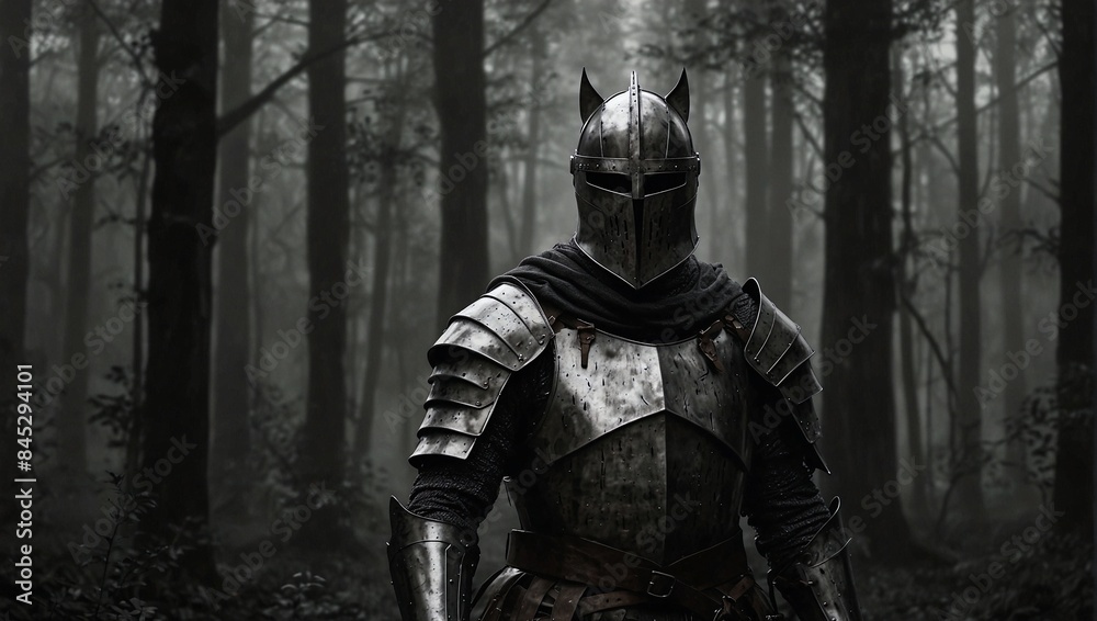 Dark, scary, mysterious knight wearing armor, in the dark, wicked forest Dark, scary, mysterious knight wearing armor, in the dark, wicked forest