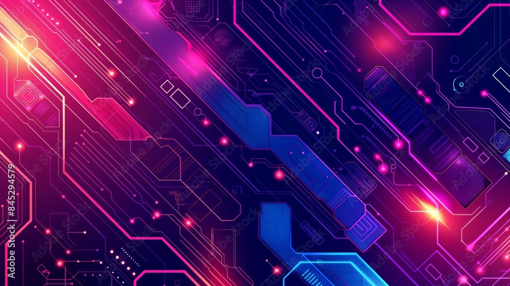 Futuristic neon circuit board with abstract glowing lines and geometric patterns. Digital technology and cyberspace concept. Futuristic neon circuit board with abstract glowing lines and geometric patterns. Digital technology and cyberspace concept.