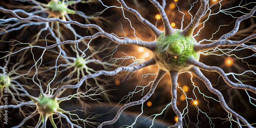 A detailed image of neurons in the brain, showing the complex network ...