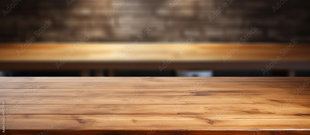 A brown wooden table background with ample space for decoration is featured in a kitchen interior for cooking purposes It also serves as a restaurant background providing copy space for additional de A brown wooden table background with ample space for decoration is featured in a kitchen interior for cooking purposes It also serves as a restaurant background providing copy space for additional de