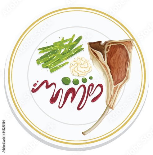 Elegant lamb chop with asparagus and sauce
