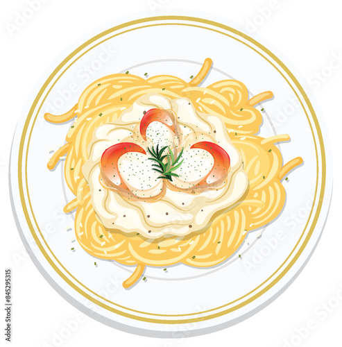 A plate of spaghetti with creamy sauce
