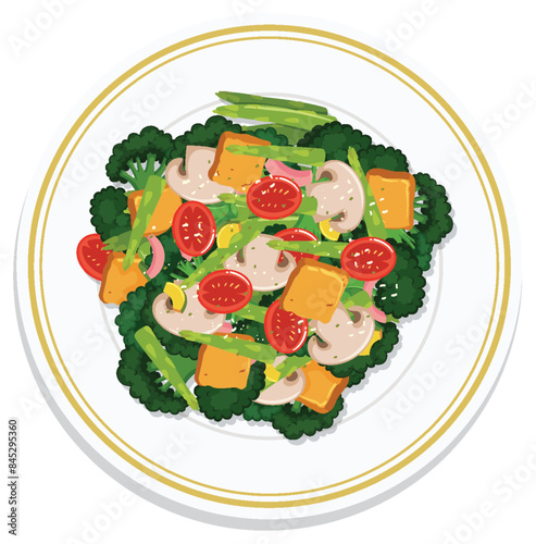 Colorful salad with fresh vegetables and greens