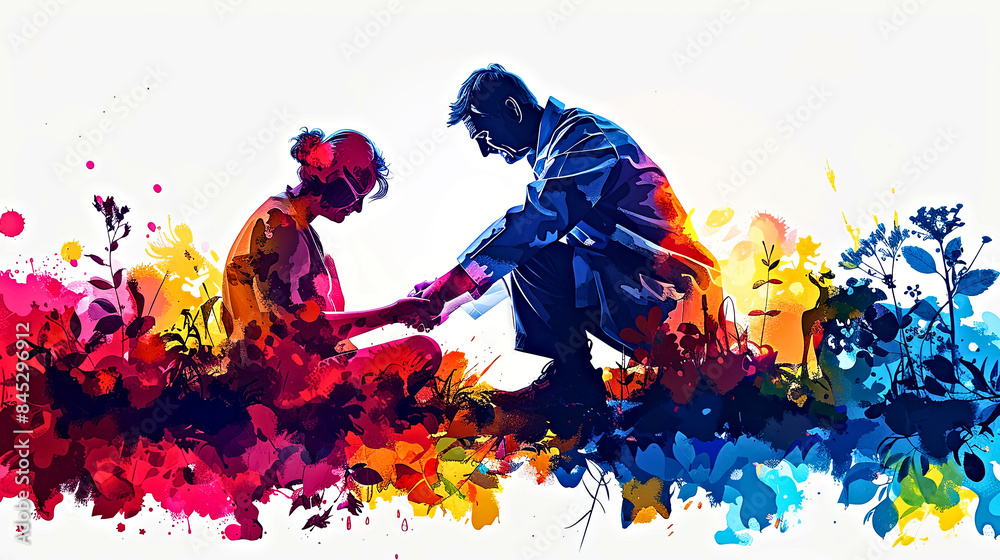 Vibrant Abstract Illustration of Emotional Connection Between Two People in Colorful Artistic Setting Vibrant Abstract Illustration of Emotional Connection Between Two People in Colorful Artistic Setting
