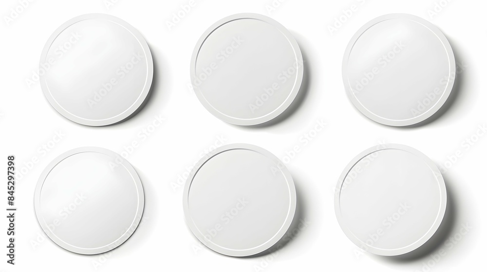 Blank white round paper sticker label set collection isolated on white background with clipping path Blank white round paper sticker label set collection isolated on white background with clipping path