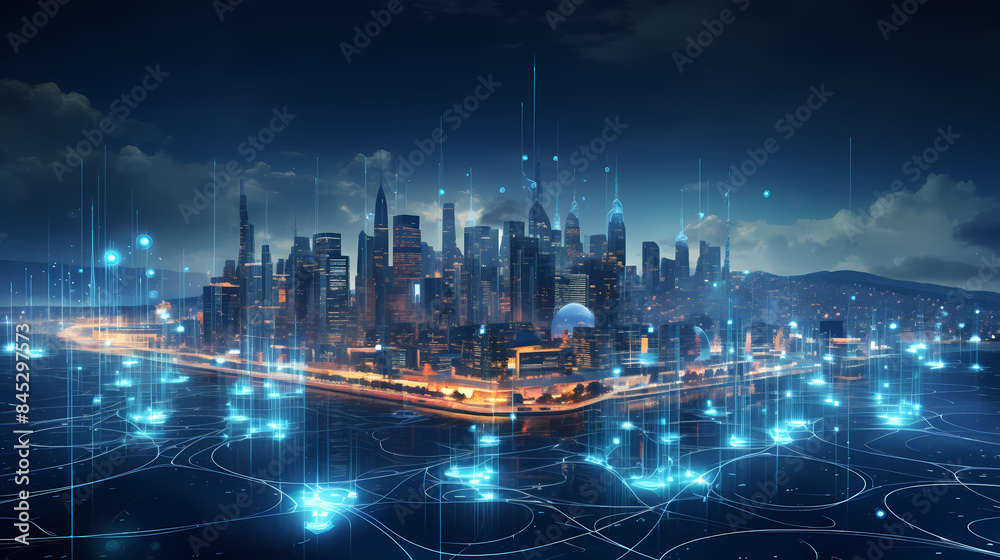 Digital cityscape, symbolizing the integration of advanced technology and urban life Digital cityscape, symbolizing the integration of advanced technology and urban life