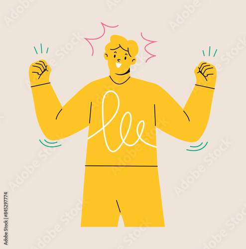 Man celebrating career triumph and new opportunities. Colorful vector illustration