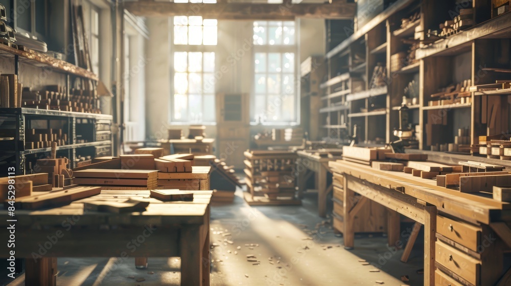 Old woodworking shop with various tools on shelves for artisan crafts and business use Old woodworking shop with various tools on shelves for artisan crafts and business use