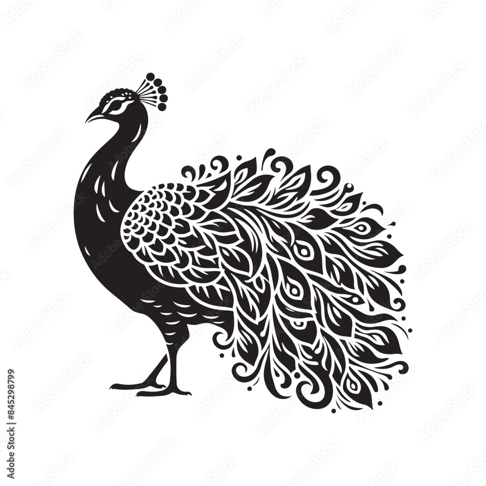 Fototapeta premium Peafowl Silhouette: Perfect for Nature-inspired Designs and Wildlife Enthusiasts - Peafowl Vector - Peafowl Illustration.