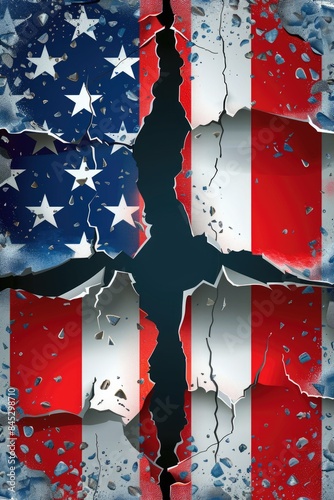 Close-Up View of Torn American Flag