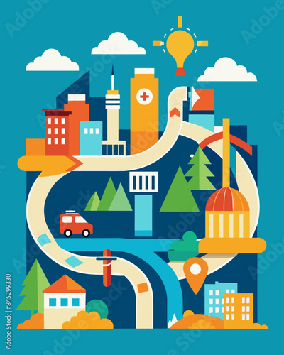 As part of economic reforms the government is investing in infrastructure projects to improve connectivity and facilitate business operations.. Vector illustration