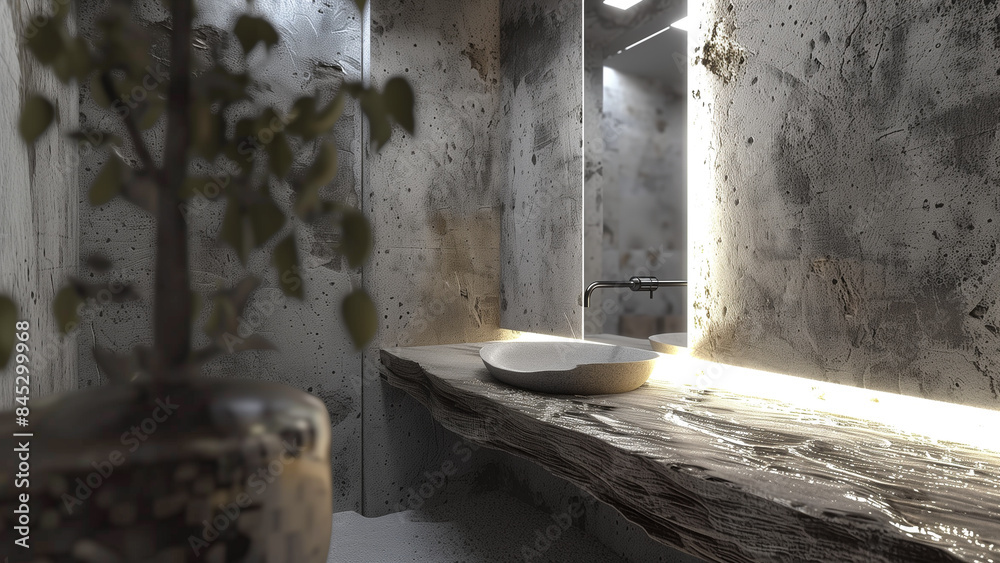 A Micro-Cement Bathroom with a Touch of Wood and Stone