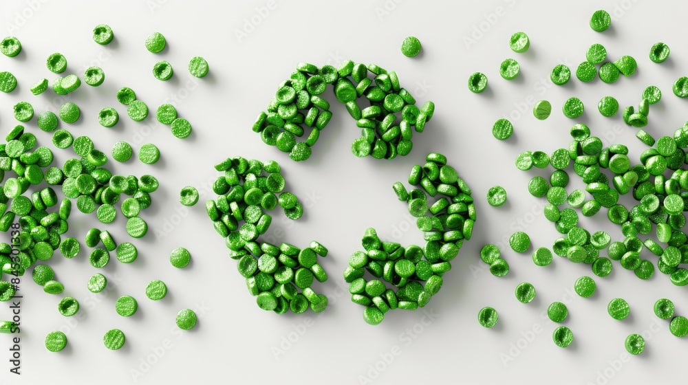 Green Recycling Symbol Made of Plastic Pellets Green Recycling Symbol Made of Plastic Pellets