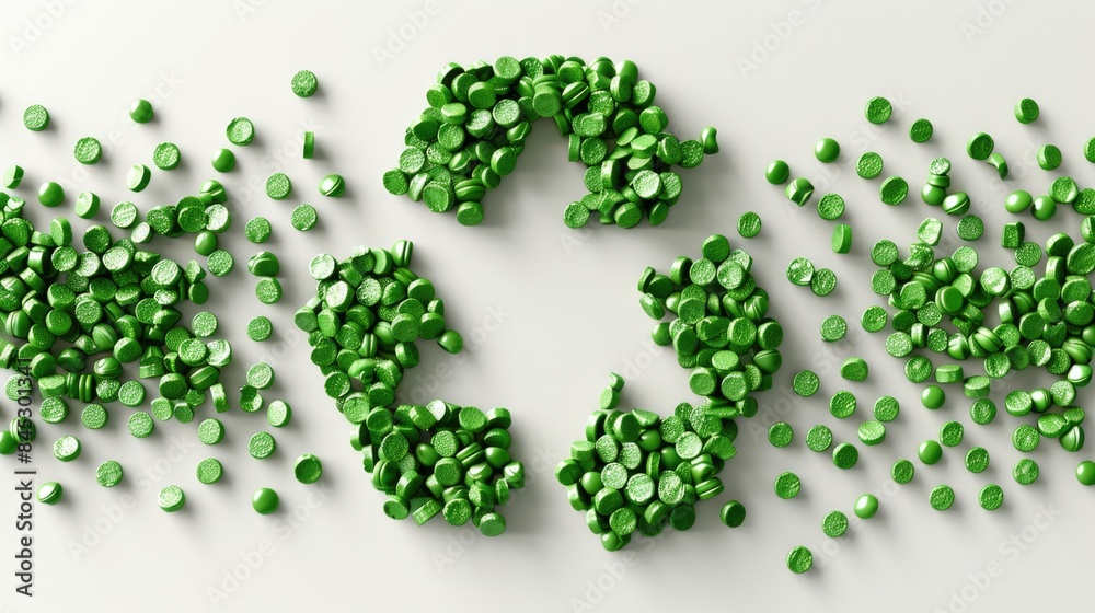 Green Recycling Symbol Made of Plastic Pellets