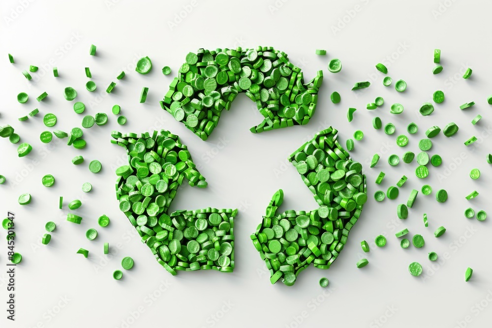 Green Recycling Symbol Made of Plastic Pellets