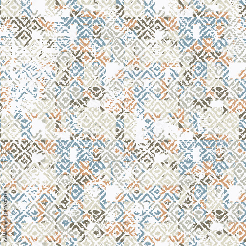 Abstract traditional folk antique graphic fabric line.Tribal embroidery stitch ikat repeat pattern. Ethnic Ikat tropical seamless pattern pastel tone.