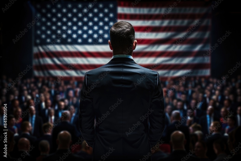 Election Speech in USA with American Flag Election Speech in USA with American Flag