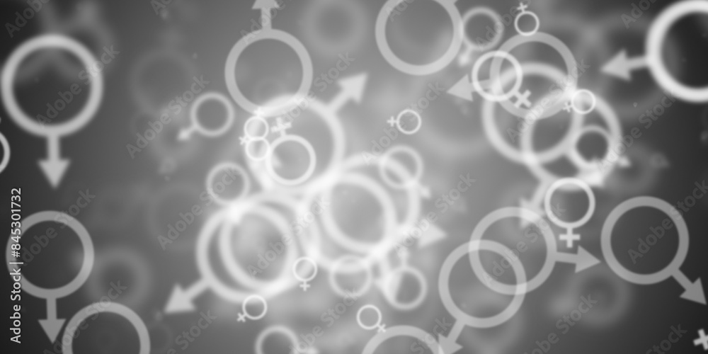 Abstract silver background with flying male and female symbols Abstract silver background with flying male and female symbols