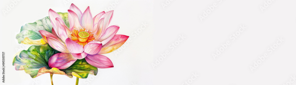 Obraz premium Colorful Lotus Flower with Bud Illustration. Healing and Renewal