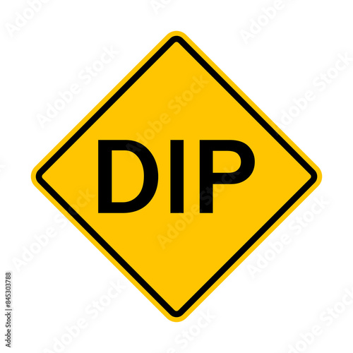 Wallpaper Mural DIP sign. Warning road sign low place on the road. Drive slowly and be prepared to stop if the hollow is full of water. Diamond road sign. Rhombus road sign. Warning yellow road sign. Torontodigital.ca