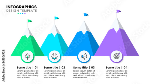 Infographic template. 4 growing mountains in a row with icons