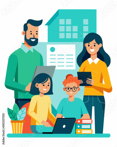 In addition to their weekly budget meetings the Williams family also sets aside time once a month to review their credit scores and make necessary adjustments.. Vector illustration