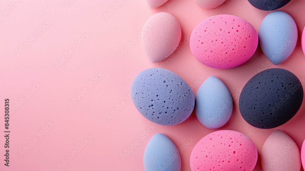 Makeup sponges on pink backdrop for beauty concept Text space available Makeup sponges on pink backdrop for beauty concept Text space available