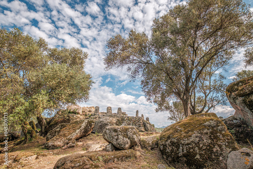 Prehistoric standing stones or Menhirs at Filitosa in Corsica photo