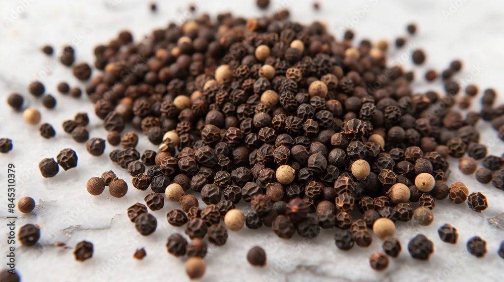 Spilled Peppercorns on Grey Granite Surface Spilled Peppercorns on Grey Granite Surface