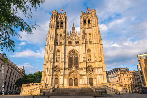 General View of Cathedral of St Michael and St Gudula located in Brussels, Belgium photo