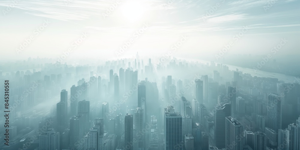 A foggy city skyline with towering buildings immersed in mist, showcasing the juxtaposition of urban development and natural atmospheric phenomena, creating a serene ambiance. A foggy city skyline with towering buildings immersed in mist, showcasing the juxtaposition of urban development and natural atmospheric phenomena, creating a serene ambiance.