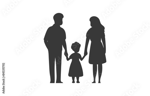 A warm family happily walks hand in hand isolated on a white background. Cute family silhouette. Vector illustration flat design style