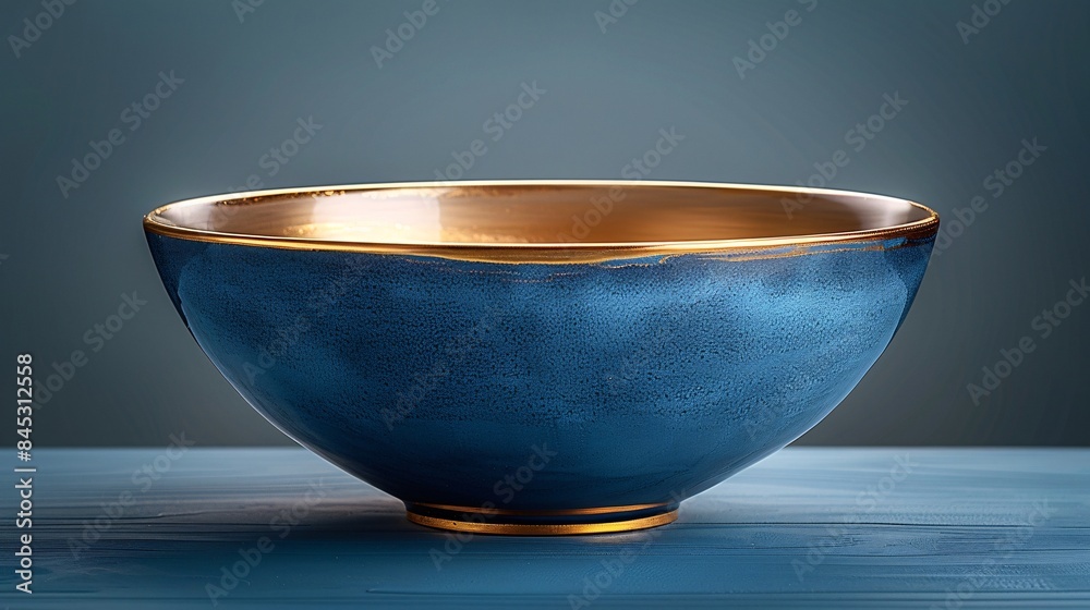 Blue and Gold Cereal Bowl, Isolated Background, Elegant and Stylish Tableware for Breakfast and Dining Blue and Gold Cereal Bowl, Isolated Background, Elegant and Stylish Tableware for Breakfast and Dining