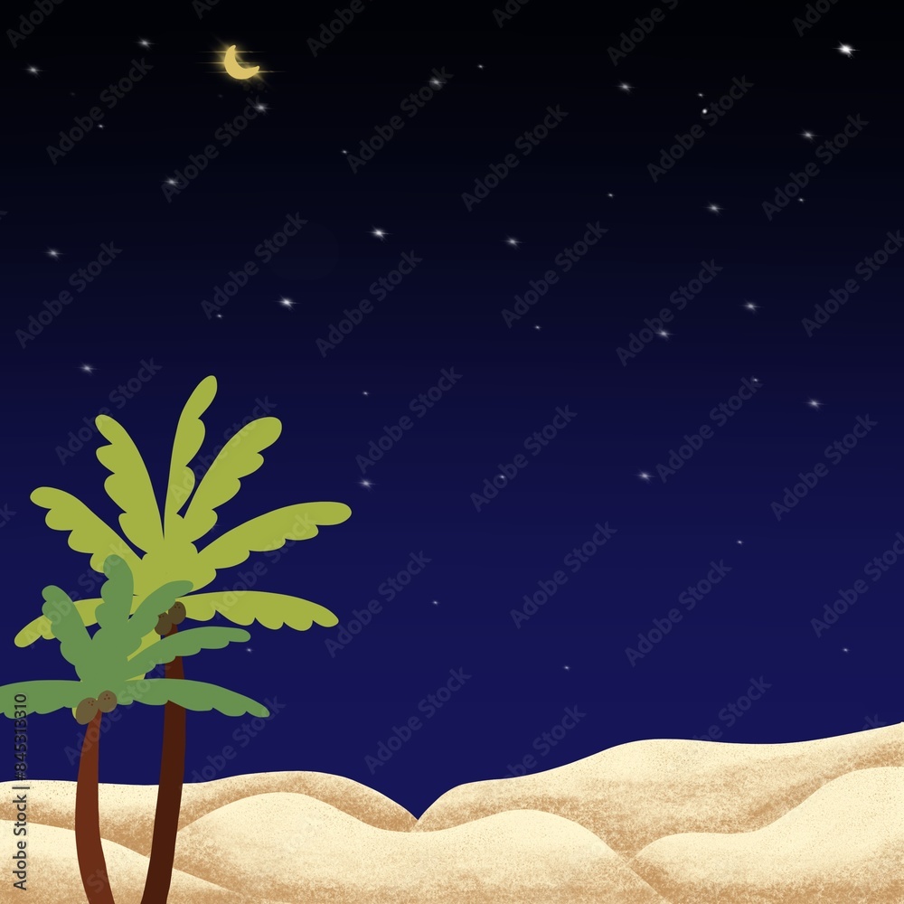 Coconut trees on desert at night Coconut trees on desert at night