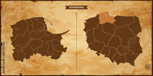 Foto Pomerania state map, Poland map with federal states in A vintage map based backg