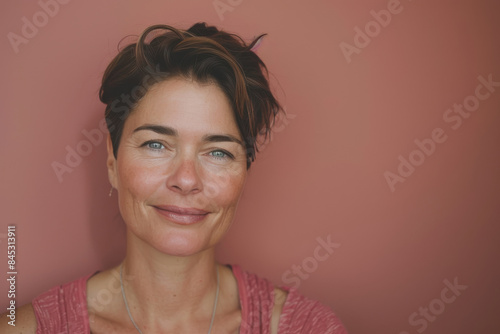 A close up portrait of a woman with a subtle smile