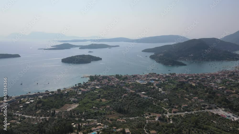 Amazing Aerial panoramic view of Nidri Bay at Lefkada Island, Ionian Islands, Greece Amazing Aerial panoramic view of Nidri Bay at Lefkada Island, Ionian Islands, Greece