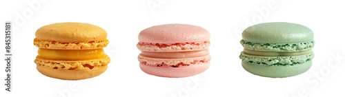 An assortment of macarons in various flavors isolated on transparent background cutout png