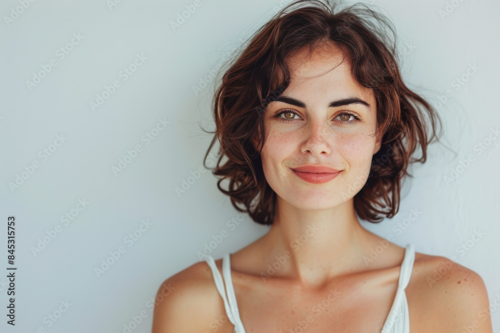A close up portrait of a woman with a subtle smile A close up portrait of a woman with a subtle smile