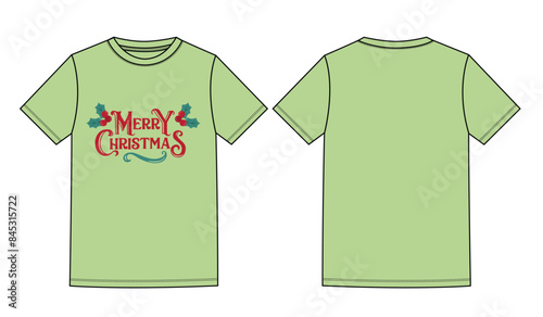 Merry Christmas editable light green t-shirt design vector template. Perfect for apparel mockups and flat sketches. Ideal for creating custom holiday clothing.