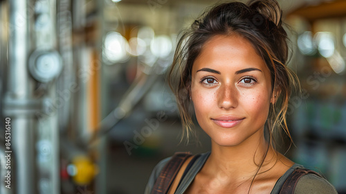 Portrait of a young female engineer smiling in a factory