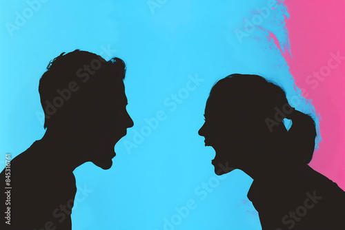 Silhouettes of a arguing couple, silhouettes of a arguing couple, family problems concept