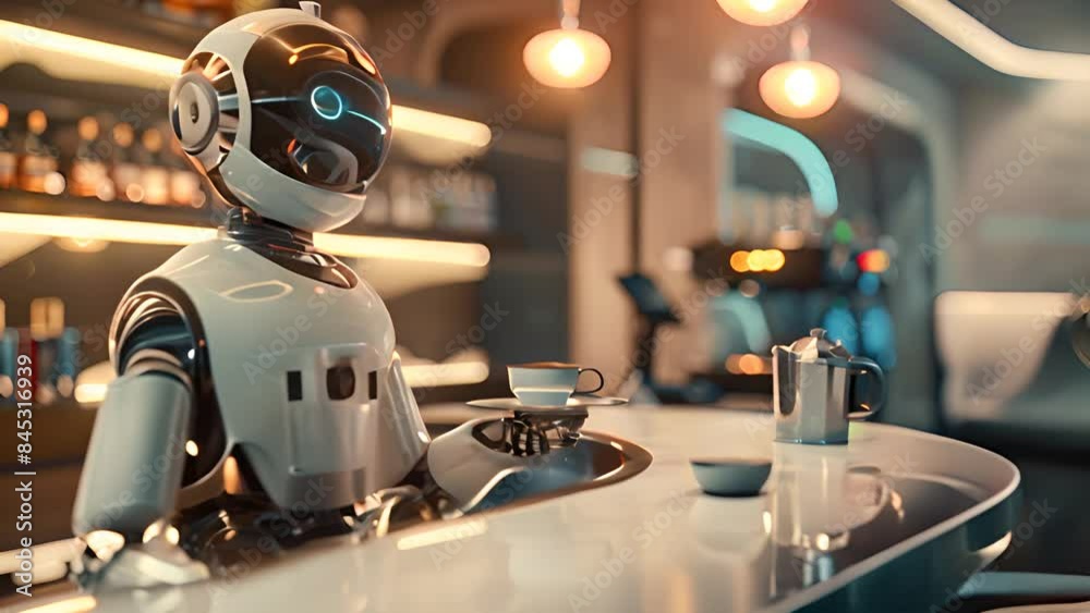 Futuristic Robot Barista Serving Coffee with Ai generated.
Futuristic Robot Barista Serving Coffee with Ai generated.